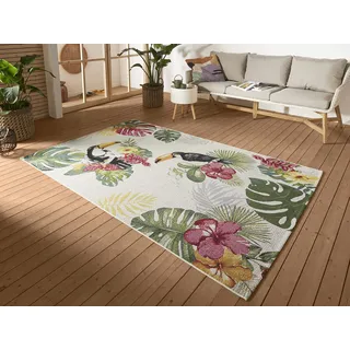 Hanse Home Tropical Dream In- & Outdoor Teppich – Flachgewebe Tropical Jungel Florales Palmen Design, ÖKO-TEX Wetterfest & UV-beständig für Balkon, Terrasse, Garten – Creme Multifarben, 240x340cm