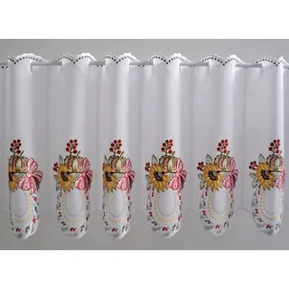 Scheibengardine STICKEREIEN PLAUEN "Kürbis" Gr. 5, bunt, B:210cm H:40cm, Voile, Polyester, Gardinen, Scheibengardine, mit echter Plauener Spitze Stickerei