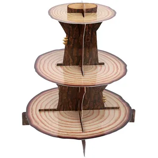 lasuroa Holz-Cupcake-Ständer, 3-Etagen Rustikal Papp-Cupcake-Ständer Wald Baum-Kuchenhalter-Turm für Wald-Baby-Shower-Dekorationen Safari-Geburtstagsfeier-Zubehör