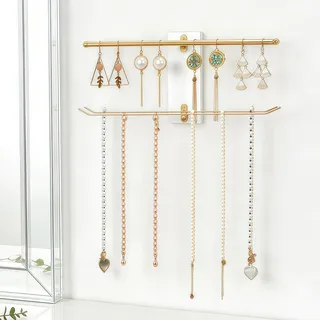 GAESHOW Kettenhalter Schmuck, Metall Schmuckständer Ketten, Golden Kettenständer Schmuck, Schmuckhalter Wand, Ketten Aufbewahrung Wandregal für Halsketten Aufhängen, Ohrringe, Armbänder, Uhren, Ringen