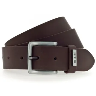 Ledergürtel MUSTANG, Herren, Gr. 80, braun (dunkelbraun), Rindsleder, unifarben, Gürtel Ledergürtel, Mit Metall-Logo auf der Schlaufe, 3,5 cm, Topseller