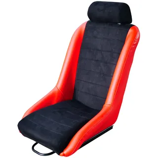Simoni Racing SRSV/R Vintage-Autositz, klassischer Sportsitz in rotem Kunstleder und schwarzem Samt, Feste Rückenlehne und Kopfstütze