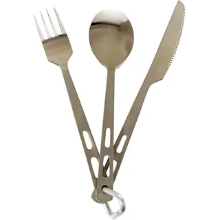 Cao COUVERT 3 Pieces + MOUSQUETON L 18,3 cm INOX C.A.O. -3-teiliges Besteck + Karabiner aus Edelstahl – Länge 16 cm, 18,3cm