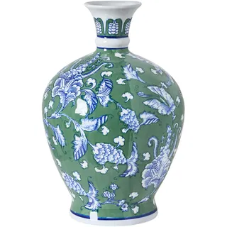 Blumenvase groß rund Porzellan grün/blau/weiß handgemacht 36 cm hoch Valladolid