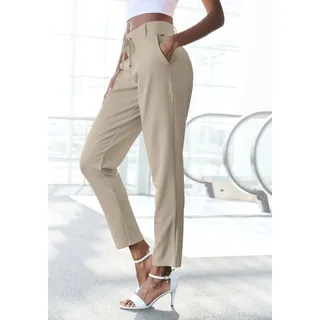 Jogger Pants LASCANA, Damen, Gr. 44, N-Gr, beige (sand), Sweatware, Obermaterial: 70% Viskose, 25% Polyamid, 5% Elasthan, unifarben, Basic schmal knöchelfrei, Hosen Jogger Pants, mit elastischem Bund und Gürtelschlaufen, Loungewear, Topseller
