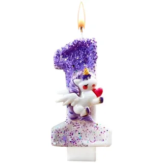 Ovanda Kerze 1 Geburtstag Mädchen, Einhorn Tortendeko Kerze 1, 3D Regenbogen Einhorn Geburtstagskerze, Kerzen Zahlen 1 Lila, Geburtstagsdeko Mädchen 1 Jahre, Tortendeko Einhorn, Erster Geburtstag Deko