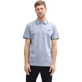 Tom Tailor Herren Poloshirt Polo WITH PRINT Regular Fit Blau Weiß Two Tone Pique