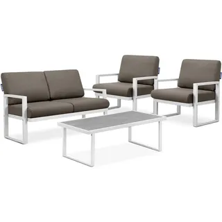 Konsimo Gartenmöbel-Set wasser- und fleckenabweisend (2,1,1,Sitzplätze) "FRENA", Weiß/Beige, Stahl/Schaumstoff/Stoff, Loft, 130x65x60cm - Weiß
