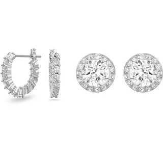 Swarovski Vittore Kreolen, Weiss, Rhodiniert & Angelic Ohrstecker, Rundschliff, Weiß, Rhodiniert
