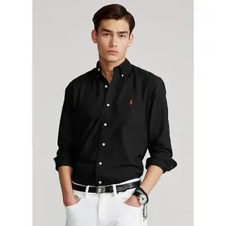 Polo Ralph Lauren für Herren. 710772290001 Oxford Custom Fit Hemd schwarz (M), Lässig, Baumwolle, Langarm