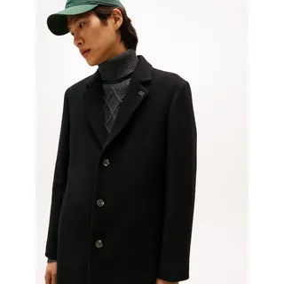 Wollmantel TOMMY HILFIGER "WOOL MIX COAT", Herren, Gr. M, schwarz, Web, Obermaterial: 75% Wolle, 25% Polyamid, regular fit normal, Mäntel Wollmantel, Reverskragen, regular fit