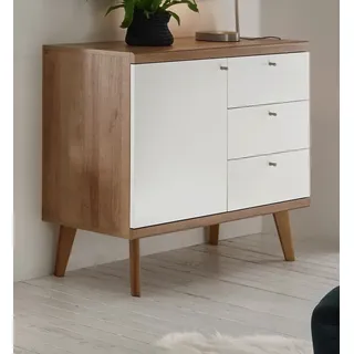 Sideboard "Helge" in weiß und Eiche Riviera Kommode skandinavisch 107 x 83 cm - Weiß, Naturbelassen