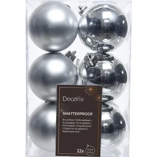 Bruchsichere Christbaumkugeln, 12er Set, 6 cm, silber - Silber