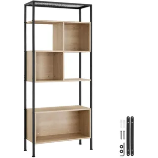 tectake Regal Hastings,inklusive Kippschutz, 75 x 31 x 170,5 cm,Industrial Holz hell, Eiche Sonoma , Holzwerkstoff , Beton Optik , Rechteckig , 31x170.5x75 cm , Wohnzimmer, Regale, Bücherregale