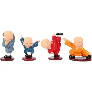 Set von 4 Kung Fu Mönchen Figuren - 4 Stück Harz kleine Mönch Figur für Auto Zuhause Büro Regal Dekor handgefertigt