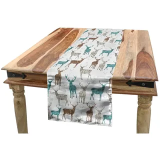 ABAKUHAUS Hirsch Tischläufer, Alt Text Tiere Weihnachten, Esszimmer Küche Rechteckiger Dekorativer Tischläufer, 40 x 225 cm, Türkis Beige Braun