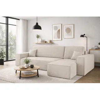 kaiser möbel Ecksofa mit schlaffunktion und bettkasten, Sofa L-form, Couch L-form BEST Dicker Cord Beige Rechts - Beige