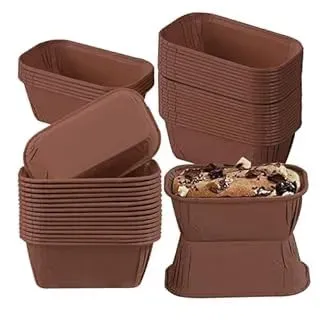 50 Stück Mini Rechteck Kuchenformen, Papierbackform 8×4×4cm, Kleine Backformen, Kastenform Brotbackform, Papier Muffinförmchen für Muffins Brot (Kaffeebraun)