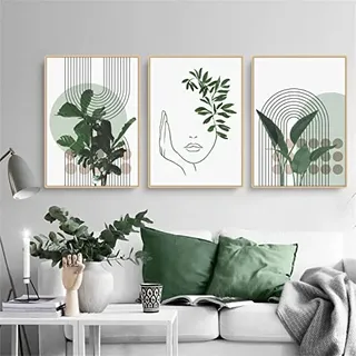 Martin Kench 3-teiliges Bohemian Poster Set Aesthetic Grüne Pflanze Bilder Moderne Wandbilder, Wohnzimmer Schlafzimmer Deko, ohne Rahmen (A,30x40cm)