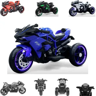 Moni Kinder Elektromotorrad Ninja, drei Kunststoffräder, LED-Beleuchtung, Mp3 blau - Blau