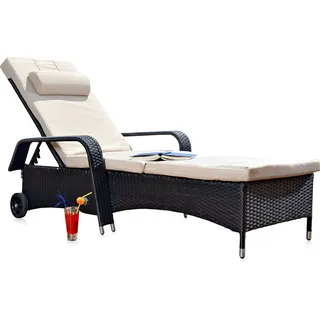 Melko Sonnenliege Polyrattan Gartenliege Rattanmöbel Saunaliege Strandliege - Schwarz - Schwarz, Beige