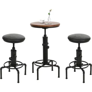 Set Bartisch + 2x Barhocker HWC-N23, Stehtisch höhenverstellbar drehbar Industrial Eisen Holz Kunstleder schwarz - Schwarz
