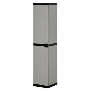 Garten-Lagerschrank mit 3 Regalen, Grau und Schwarz, 34x40x168 cm, PVC/PP, Aufbewahrung für den Außenbereich, Terrassenschrank für den Balkon - Grau, Schwarz