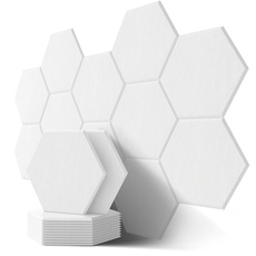 Hexagon Akustikplatten mit Aufkleber, Schalldämmung Wand, 12 Stück, Hohe Dichte Akustikpaneele für Decken-/Tür-/Wanddekoration und Akustische Behandlung, Schallschutzplatten (30x26x0.9cm)