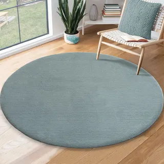 Teppich THE CARPET "Relax round", blau, H:16mm Ø:200cm, Polyester, Teppiche, Teppich, waschbarer Wohnzimmer Teppich modern rutschfest