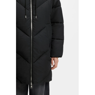 Steppmantel BOSS ORANGE "Piapolly Premium Damenmode", Damen, Gr. 48, schwarz (schwarz 001), Web, Obermaterial: 100% Polyester, unifarben, gerade ca. Mitte Oberschenkel, Mäntel Steppmantel, mit Kapuze, Chevron-Steppung