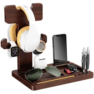Simaixing Kopfhörerständer für Schreibtisch, Gaming-Headset-Ständer, Holz-Headset-Halter mit multifunktionaler Ablage, universeller Kopfhörerhalter, kompatibel mit den meisten Kopfhörern (Braun)