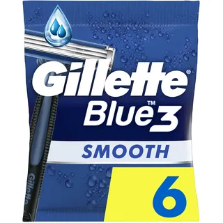 Gillette Blue3 Smooth Einwegrasierer Männer, 6 Rasierer mit 3-Fach Klinge, Nassrasierer mit 40° Beweglichem Schwenkkopf, Gleitstreifen mit ComfortGel-Technologie