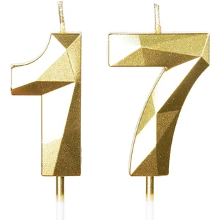 Yiran Geburtstagskerzen Zahlen 17, 5cm Gold, Kerzen für Geburtstagsdeko, Torten- und Kuchendeko, Nummer 17