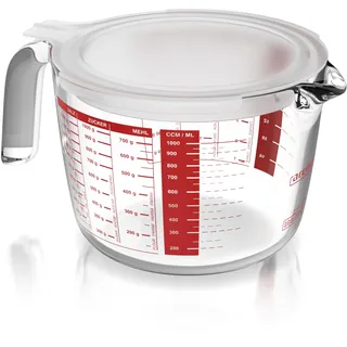 Arendo – Messbecher Glas 1l – 1000 ml - Messkrug Borosilikatglas - hitzebeständiges Glas – Mikrowellen geeignet - präzise Skala