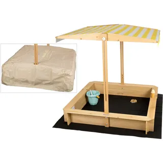 needs&wants Sandkasten mit Dach, Sitzbank und Boden, Holz wetterfest , Gelb , 113x113x113 cm , Freizeit & Co, Gartenspielzeug, Sandkästen