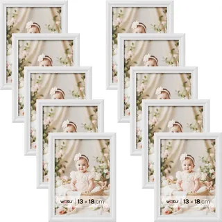 WOLTU Bilderrahmen 13x18, 10er set, Massivholz Fotorahmen mit Passepartout