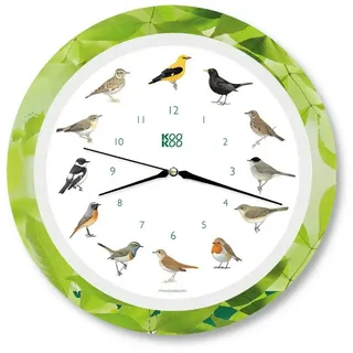 Kookoo Singvögel Quarzwerk Leaf, Die Singende Vogeluhr, runde Wanduhr mit natürlichen Vogelstimmen