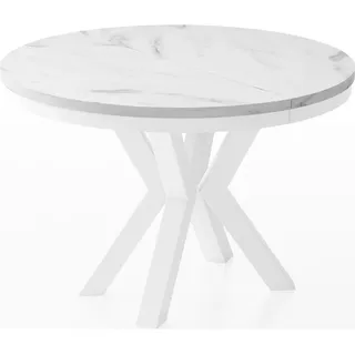 WFL Group Esstisch Clara Weiß runder ausziehbarer, Marmor Weiß 120-200/120/76 cm , Holzwerkstoff , Rund,Rund , 120x76x120 cm , Esszimmer, Esstische