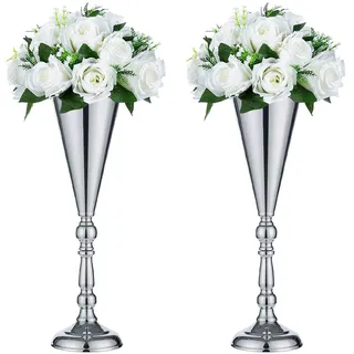 Sziqiqi Satz von 2 Hoch Metall Hochzeit Mittelstücke für Rezeption, Silber Blumenvase Stehen, Basis Decortion für Party, Veranstaltungen, Geburtstag, Feierlichkeiten, Silber