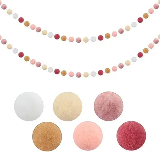 2 Stück Filzkugeln Girlanden, Bunte Pompon-Girlande zum Aufhängen Wand für Kinderzimmer Deko Kamin Neujahr Weihnachtsbaum Party Dekoration Christbaum Schmuck (Rosa und Gelb)