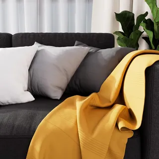 Soleil d'ocre Adele Plaid, geworfen von Sessel, Polycoton, Gelb, 140 x 200 cm