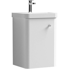 Nuie COR101 Core Moderner Badezimmer-Waschkommode mit 1 sanft schließender Tür und Keramik-Waschbecken, 400 mm, glänzend weiß