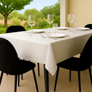 Tischdecke Outdoor Abwaschbar 140x180 Weiß Gartentischdecke Tischdecken Wetterfest Wachstuchtischdecke Table Cloth Made in Italy für Den Außenbereich Tischtuch