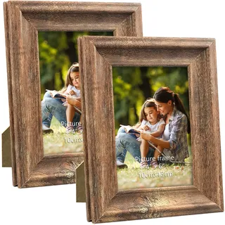 PETAFLOP Rustikaler Bilderrahmen 10x15 CM 2er Set, Wand- und Tischbilderrahmen, Braun