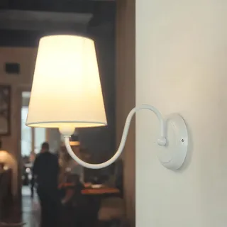 Landhaus Wandlampe Stoff Schirm Weiß BOULI Schlafzimmer Wohnzimmer Wandleuchte