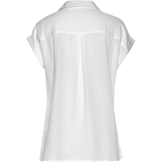 Hemdbluse LASCANA, Damen, Gr. 32/34, weiß, Web, Obermaterial: 58% Viskose, 28% Baumwolle, 14% Leinen, unifarben, figurumspielend hüftlang, ohne Ausschnitt, mit Umschlag, Blusen Hemdbluse, aus Leinenmix mit Knopfleiste, Kurzarmbluse, Leinenbluse, Topseller