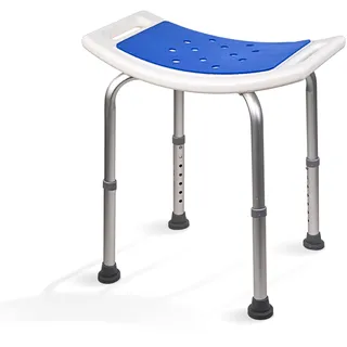 Mobiclinic®, Duschhocker, Höhenverstellbar 42–57,5 cm, Rutschfester Eva PAD Sitz, Leicht, Ablauföffnungen, rutschfeste Gummifüße, Ergonomisch gebogenes Design, Aluminium, Santana