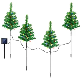 Qoosea Solar Weihnachtsbaum Gartenstecker 80 LED 50 cm 4 Stück mehrfarbig