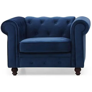 Menzzo Grand Fauteuil Chesterfield - Sessel mit Samtbezug Blau