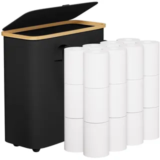 Yorbay 30L Toilettenpapier Aufbewahrung Korb mit Deckel, Faltbarer Klopapier Aufbewahrung für 12-16 Rollen Klopapier, Bambus Toilet Paper Organizer für Badezimmer, Enge Räume, Schwarz
